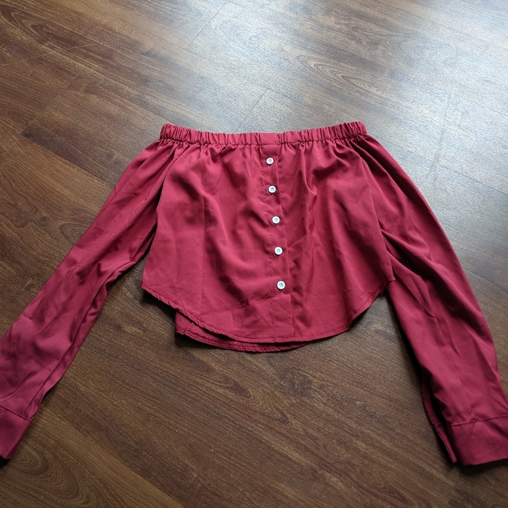 Burgundy off shoulder crop top